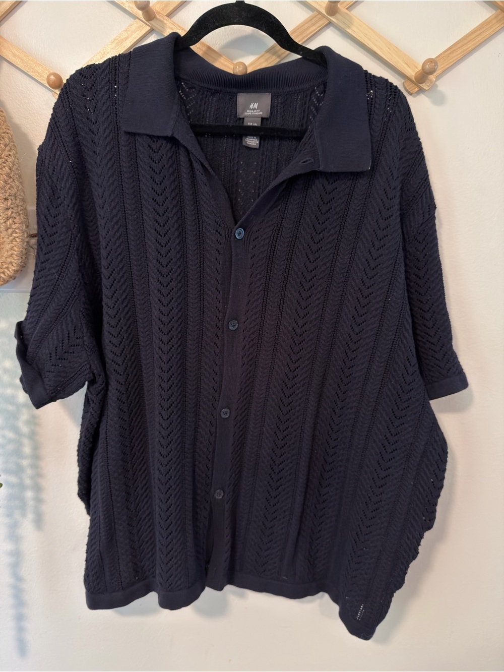 H&M Dark Navy Open-Knit Button Cardigan